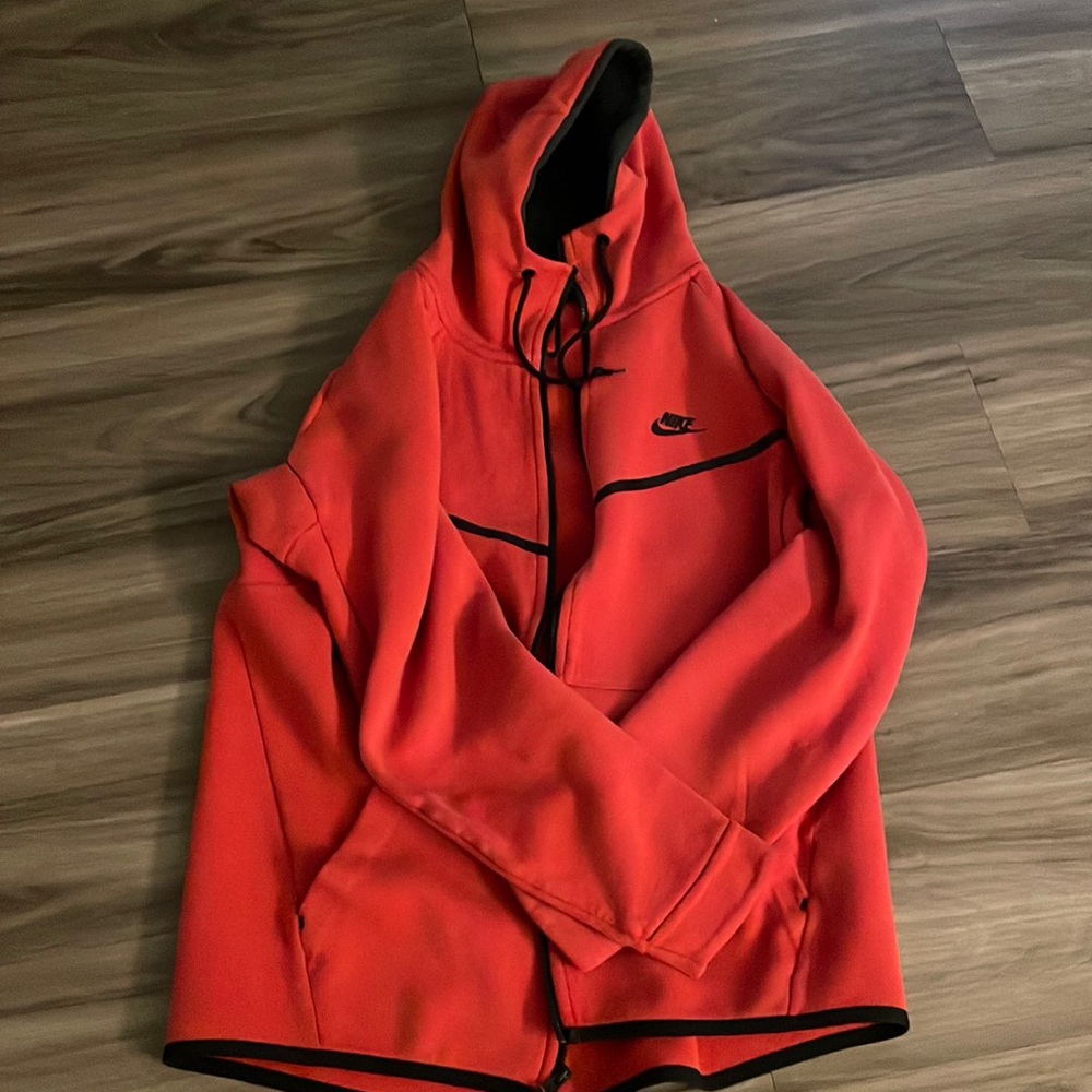 Red Nike Tech Fleece Zip Up
